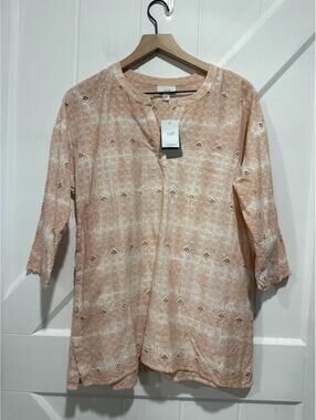 J.Jill Petal Pink Tie-Dyed Tunic Top with Side Buttons, Size S, NWT